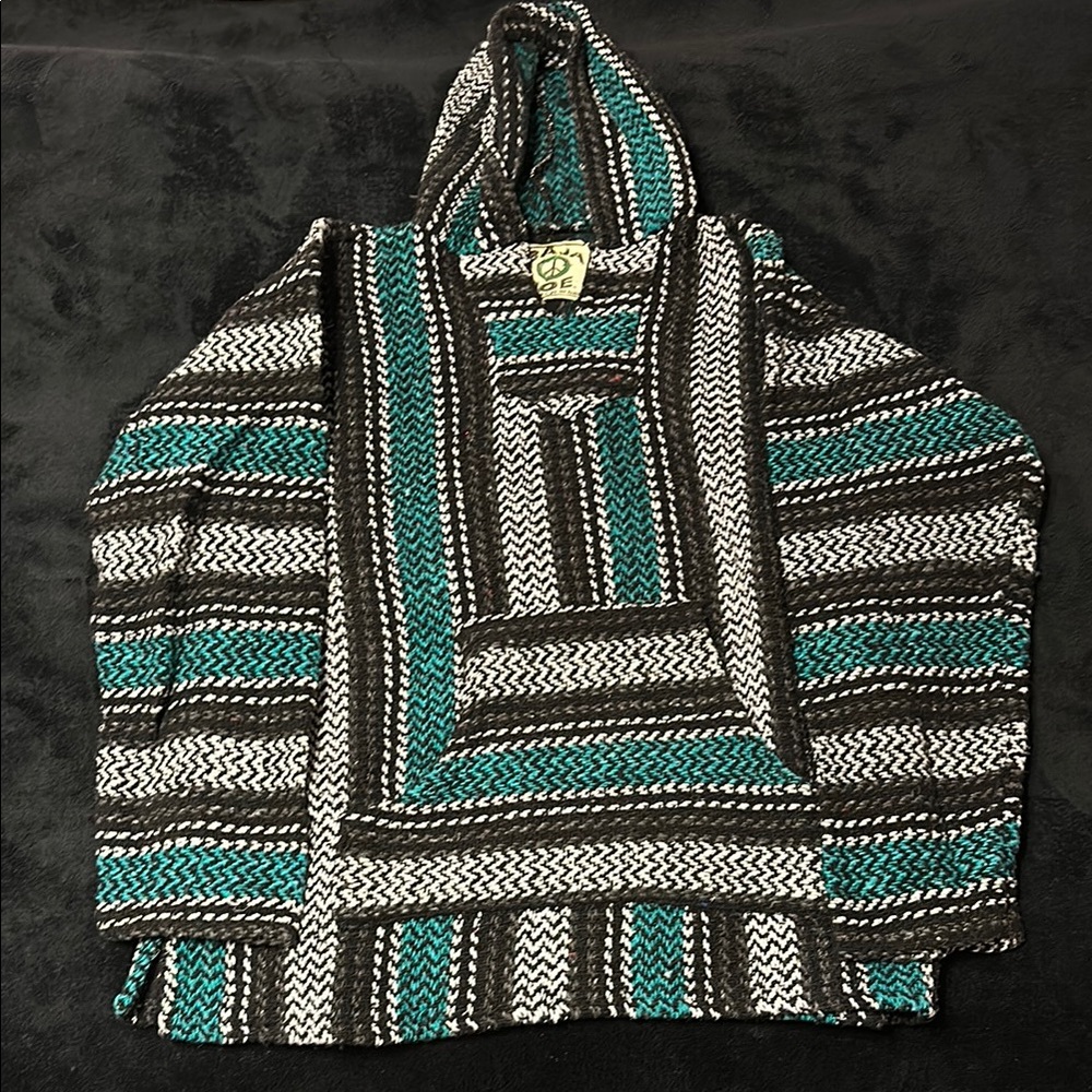 Striped Black and Teal Hippie Hoodie